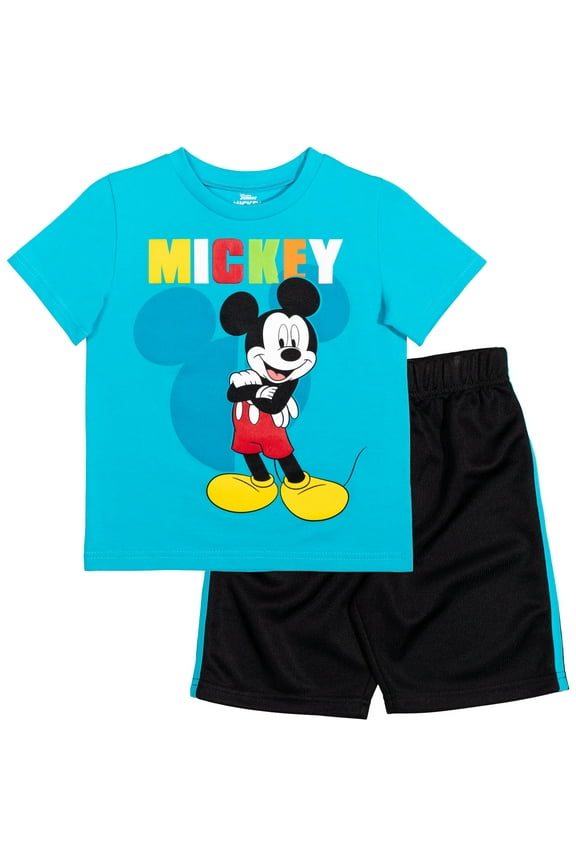 Mickey Mouse Infant Baby Boys T-Shirt and Mesh Shorts Outfit Set Infant to Little Kid