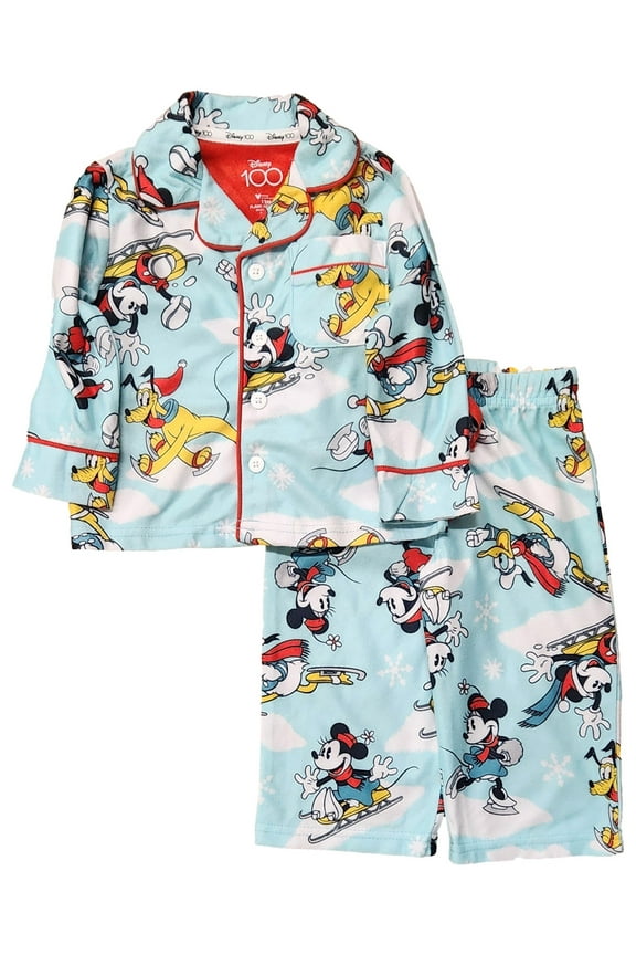 Mickey Mouse Infant Boys Blue Christmas Holiday Pajama Set 12 Months