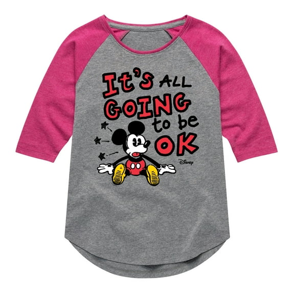 Disney - Mickey Mouse - It's All Going To Be Ok - Toddler & Youth Girls Raglan Graphic T-Shirt