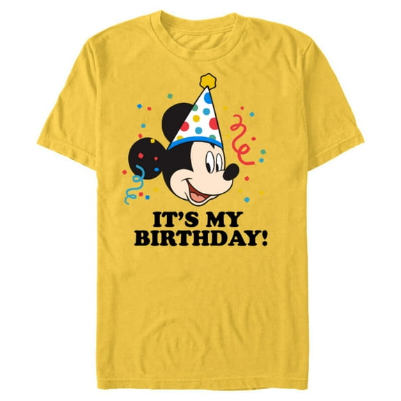 Disney Mickey Mouse It's My Birthday! - Short Sleeve Blended T-Shirt for Adults - Customized-Yellow