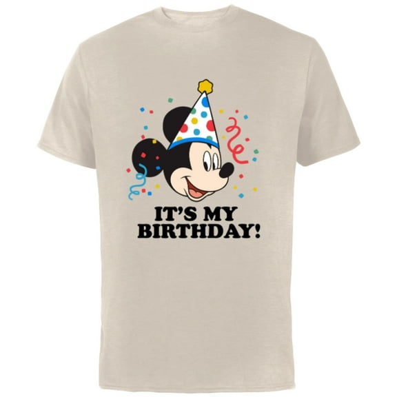 Disney Mickey Mouse It's My Birthday! - Short Sleeve Cotton T-Shirt for Adults - Customized-Natural