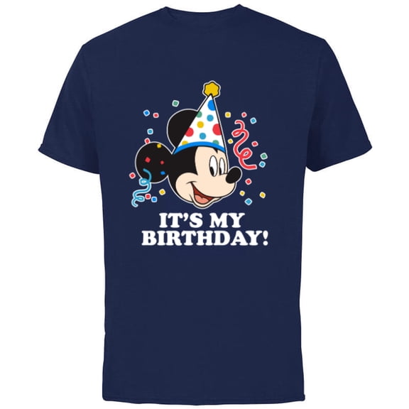 Disney Mickey Mouse Its My Birthday - Short Sleeve Cotton T-Shirt for Adults -Customized-Navy