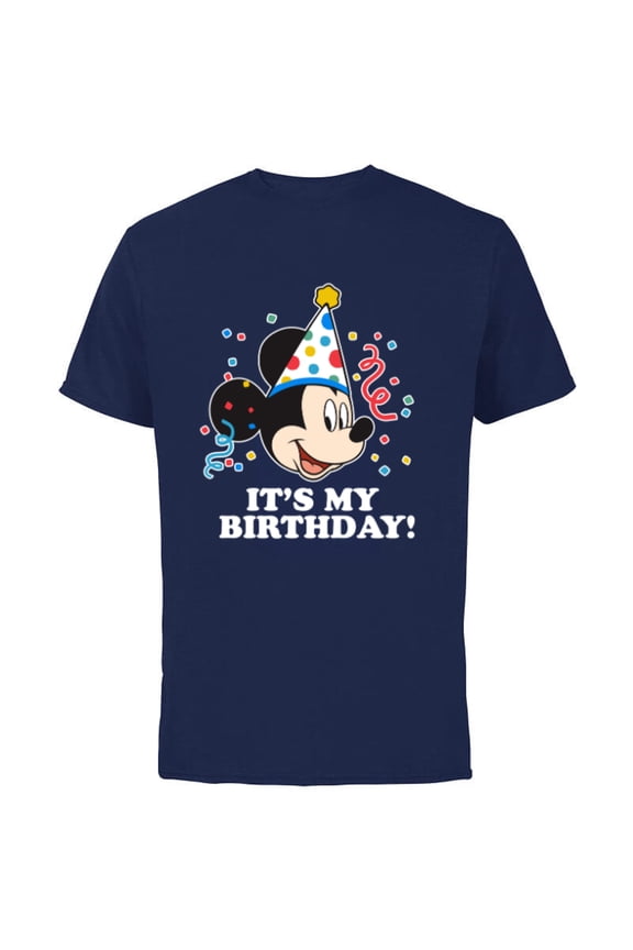 Mickey Mouse Its My Birthday - Short Sleeve Cotton T-Shirt for Adults -Customized-Navy