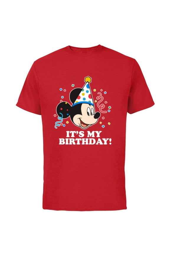 Mickey Mouse Its My Birthday - Short Sleeve Cotton T-Shirt for Adults -Customized-Red
