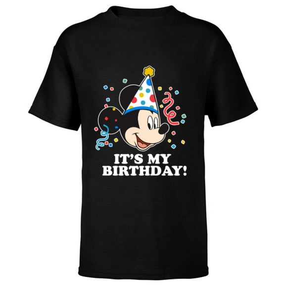 Disney Mickey Mouse Its My Birthday - Short Sleeve T-Shirt for Kids -Customized-Black
