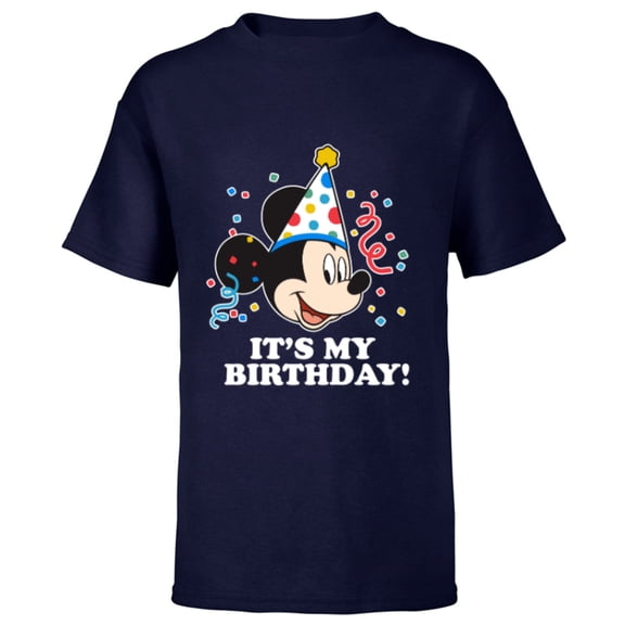 Disney Mickey Mouse Its My Birthday - Short Sleeve T-Shirt for Kids -Customized-Navy
