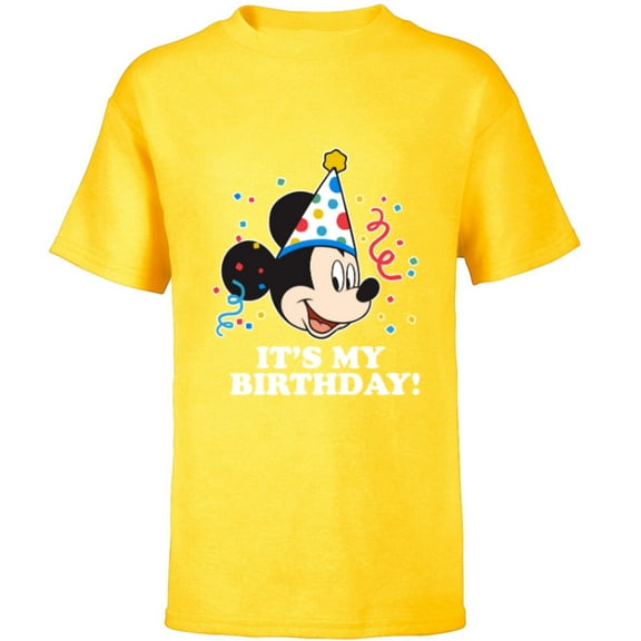 Disney Mickey Mouse Its My Birthday - Short Sleeve T-Shirt for Kids -Customized-Yellow