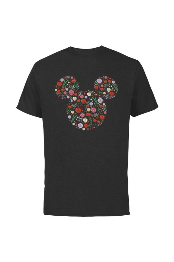 Mickey Mouse January Birth Month Birthstone & Flowers - Short Sleeve Cotton T-Shirt for Adults - Customized-Black
