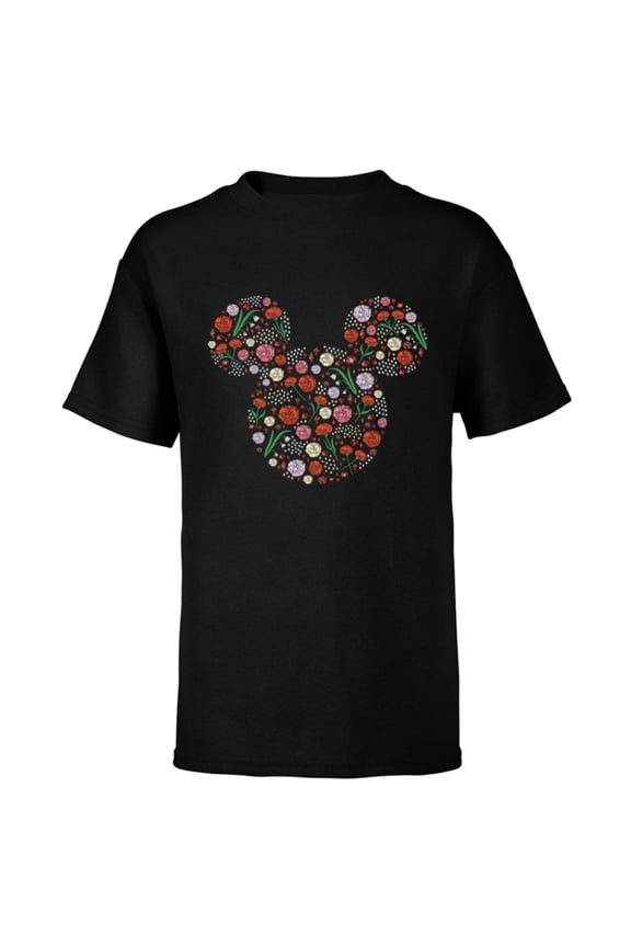 Mickey Mouse January Birth Month Birthstone & Flowers - Short Sleeve T-Shirt for Kids - Customized-Black