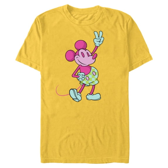 Disney Mickey Mouse Jaunty Pose Retro Pop Art - Short Sleeve Blended T-Shirt for Adults - Customized-Yellow