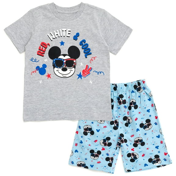Disney Mickey Mouse July 4th T-Shirt and French Terry Shorts Outfit Set Toddler to Big Kid