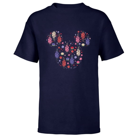 Disney Mickey Mouse July Birth Month Birthstone & Flowers - Short Sleeve T-Shirt for Kids - Customized-Navy
