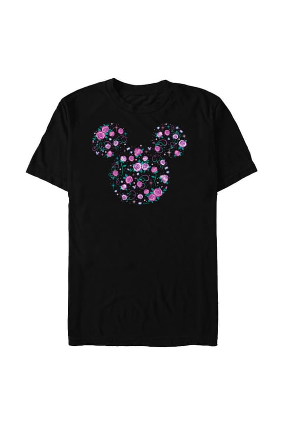 Mickey Mouse June Birth Month Birthstone & Flowers - Short Sleeve Blended T-Shirt for Adults - Customized-Black