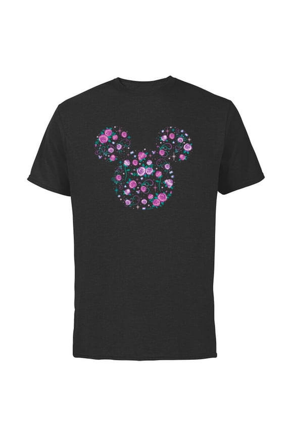 Mickey Mouse June Birth Month Birthstone & Flowers - Short Sleeve Cotton T-Shirt for Adults - Customized-Black