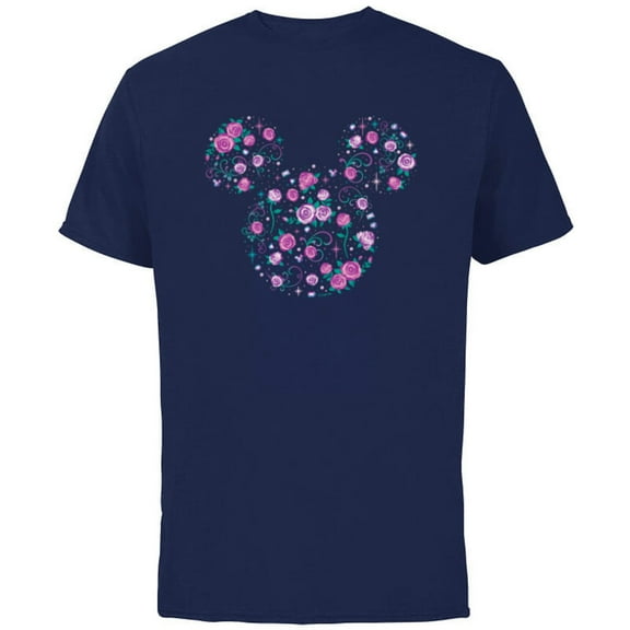 Disney Mickey Mouse June Birth Month Birthstone & Flowers - Short Sleeve Cotton T-Shirt for Adults - Customized-Navy