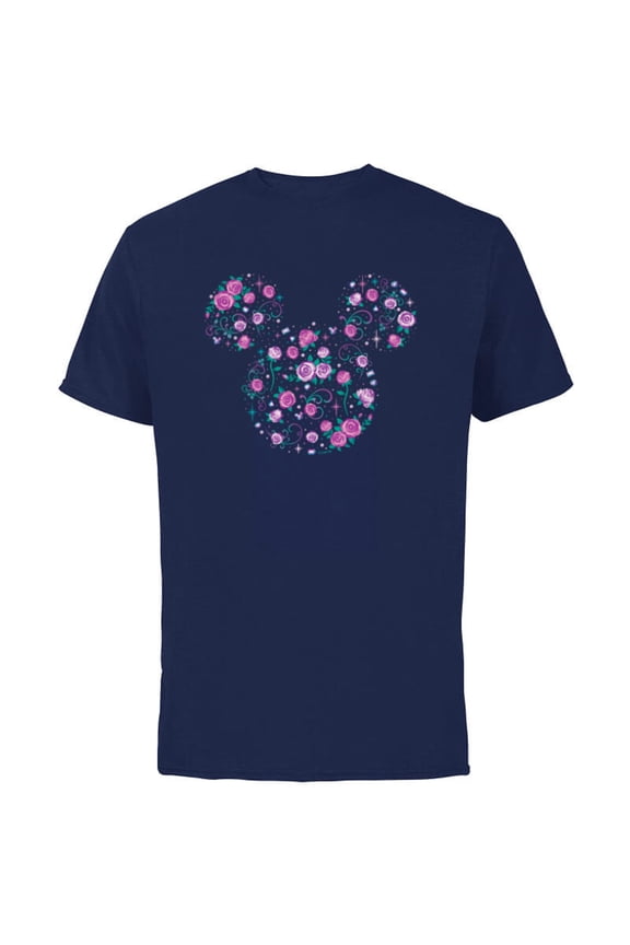 Mickey Mouse June Birth Month Birthstone & Flowers - Short Sleeve Cotton T-Shirt for Adults - Customized-Navy