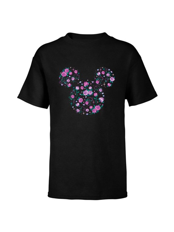 Mickey Mouse June Birth Month Birthstone & Flowers - Short Sleeve T-Shirt for Kids - Customized-Black