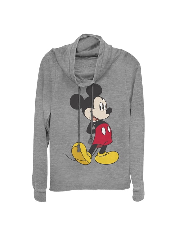 Junior's Mickey & Friends Smiling Mickey Mouse Portrait Cowl Neck Sweatshirt