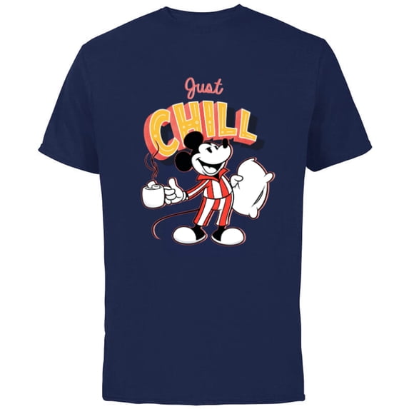 Disney Mickey Mouse Just Chill - Short Sleeve Cotton T-Shirt for Adults - Customized-Navy