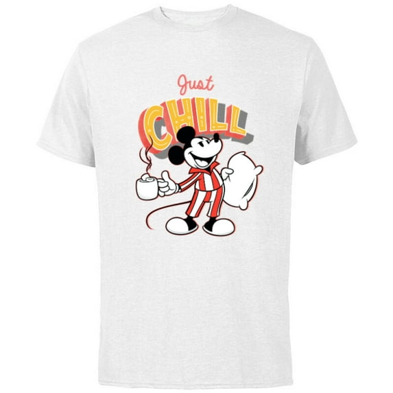 Disney Mickey Mouse Just Chill - Short Sleeve Cotton T-Shirt for Adults - Customized-White