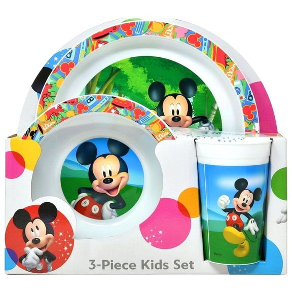 Disney Mickey Mouse Kids 3-Piece Play Set Plate, Bowl & Cup Perfect for Toddlers and Young Children
