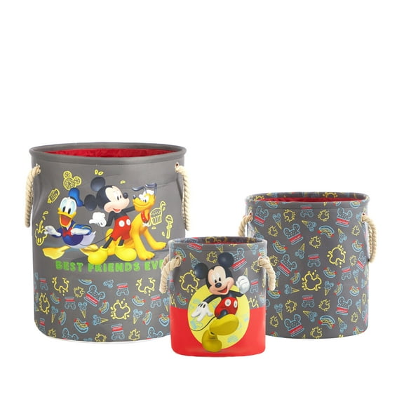 Disney Mickey Mouse Kids Fabric Round Nestable Storage Bin Set, 3-Piece