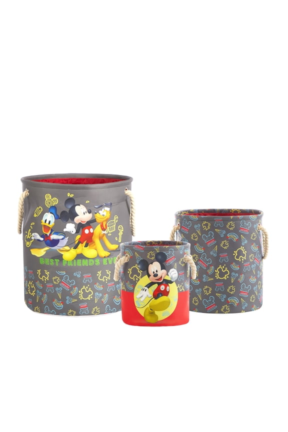 Disney Mickey Mouse Kids Fabric Round Nestable Storage Bin Set, 3-Piece