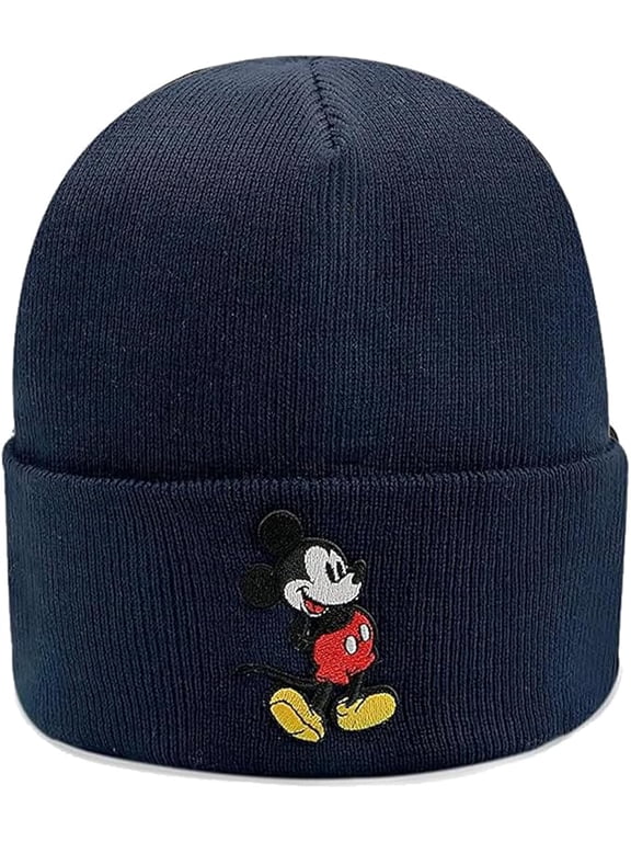 Mickey Mouse Knit Light Winter Beanie Hat for Men, Navy, Small-Large