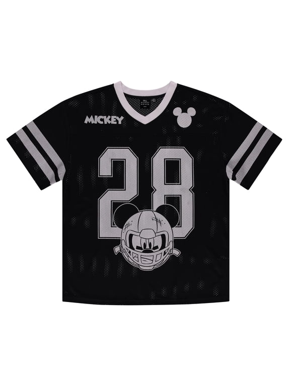 Disney Mickey Mouse Ladies Sports Style Jersey Shirt Fashion Tops - Football, Black - Large
