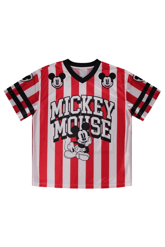 Disney Mickey Mouse Ladies Sports Style Jersey Shirt Fashion Tops - Soccer, Red - Large