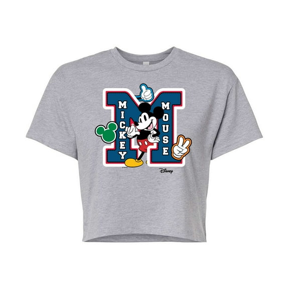 Disney - Mickey Mouse - Large Letter M Collegiate - Juniors Cropped Cotton Blend T-Shirt