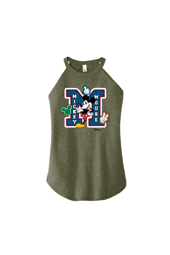 - Mickey Mouse - Large Letter M Collegiate - Juniors High Neck Tank Top