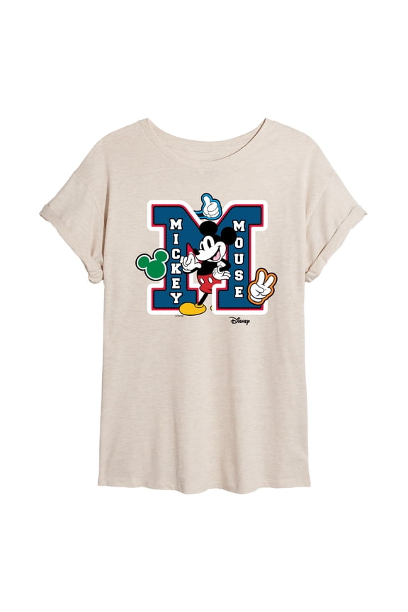 - Mickey Mouse - Large Letter M Collegiate - Women's Oversized T-Shirt