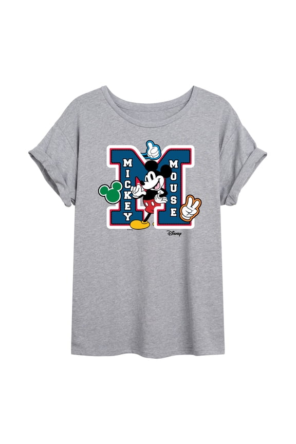 - Mickey Mouse - Large Letter M Collegiate - Women's Oversized T-Shirt