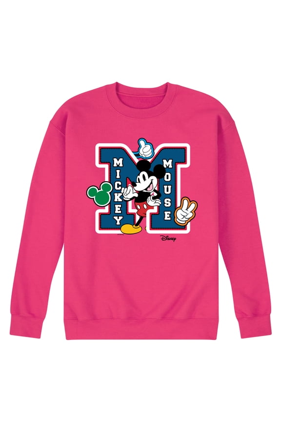 - Mickey Mouse - Large Letter M Collegiate - Men's Crew Neck Fleece Pullover