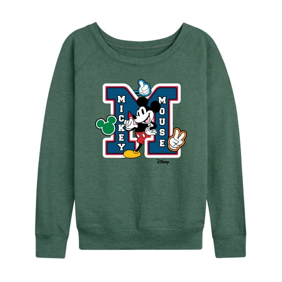 Disney - Mickey Mouse - Large Letter M Collegiate - Women's Lightweight French Terry Long Sleeve Shirt