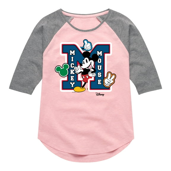 Disney - Mickey Mouse - Large Letter M - Toddler & Youth Girls Raglan Graphic T-Shirt