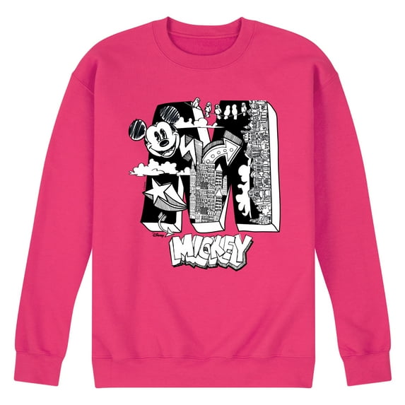 Disney - Mickey Mouse - Large M Scribbled Drawing - Men's Crew Neck Fleece Pullover
