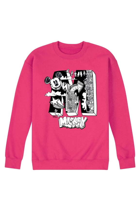 - Mickey Mouse - Large M Scribbled Drawing - Men's Crew Neck Fleece Pullover