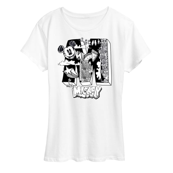Disney - Mickey Mouse - Large M Scribbled Drawing - Women's Short Sleeve Graphic T-Shirt