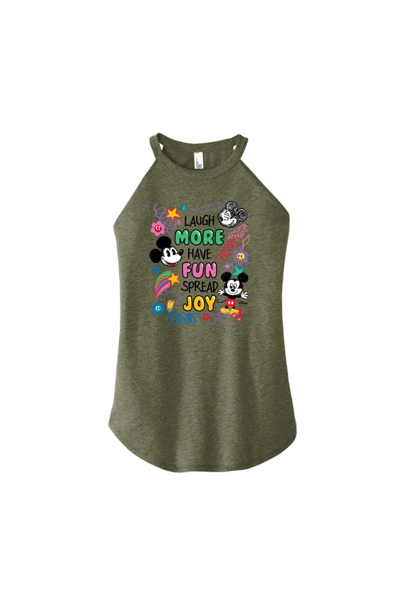 - Mickey Mouse - Laugh More, Have Fun, Spread Joy - Juniors High Neck Tank Top