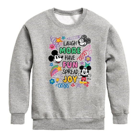 Disney - Mickey Mouse - Laugh More, Have Fun, Spread Joy - Youth Crewneck Fleece Sweatshirt
