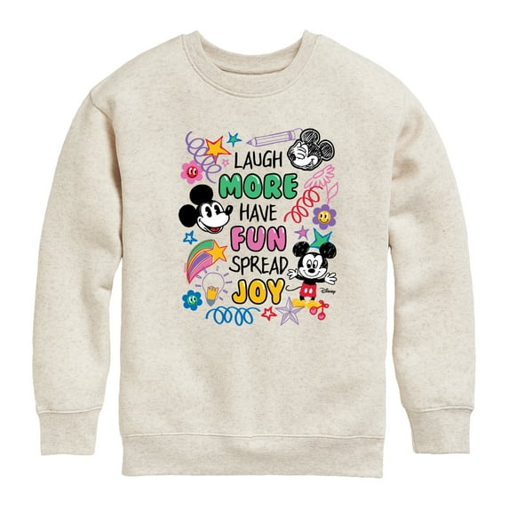 Disney - Mickey Mouse - Laugh More, Have Fun, Spread Joy - Youth Crewneck Fleece Sweatshirt