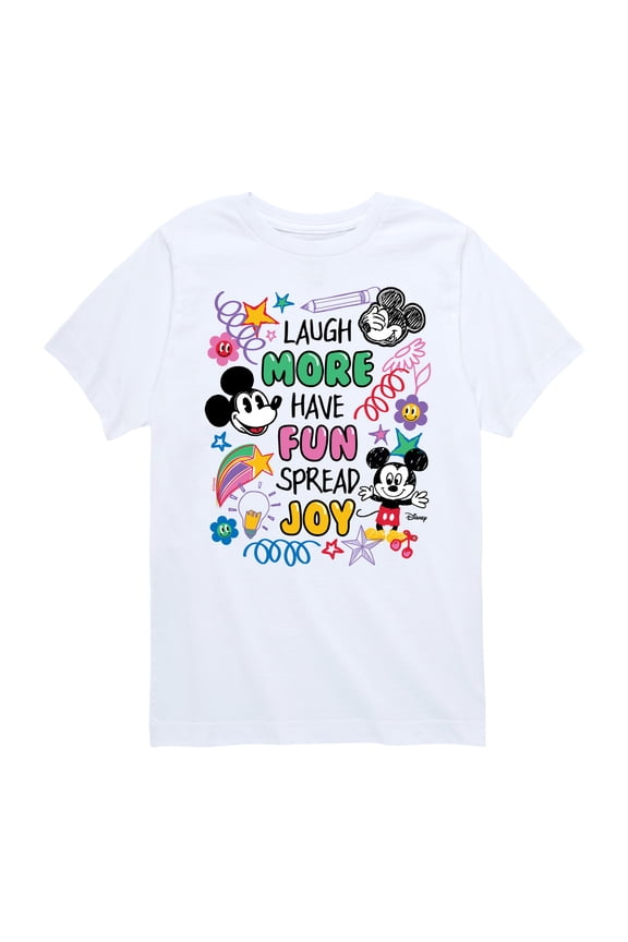 - Mickey Mouse - Laugh More, Have Fun, Spread Joy - Youth Short Sleeve Graphic T-Shirt