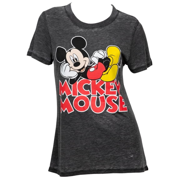 Mickey Mouse Disney Mickey Mouse Laying on Text Womens Burnout T-Shirt, Medium
