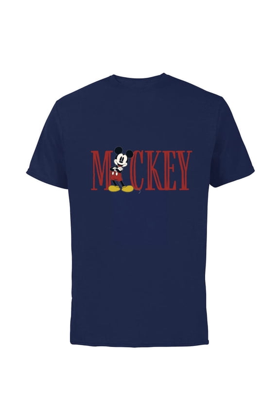 Mickey Mouse Lettering Classic - Short Sleeve Cotton T-Shirt for Adults - Customized-Navy