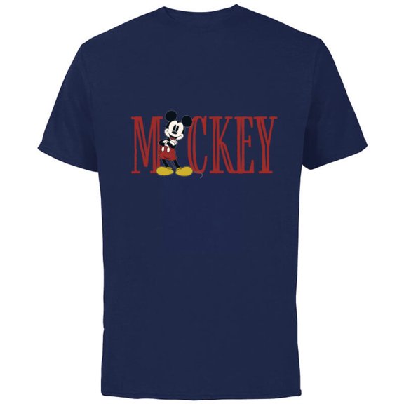 Disney Mickey Mouse Lettering Classic - Short Sleeve Cotton T-Shirt for Adults - Customized-Navy
