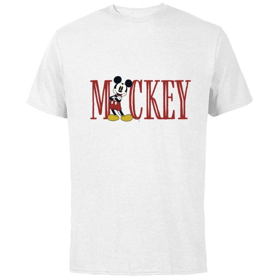 Disney Mickey Mouse Lettering Classic - Short Sleeve Cotton T-Shirt for Adults - Customized-White