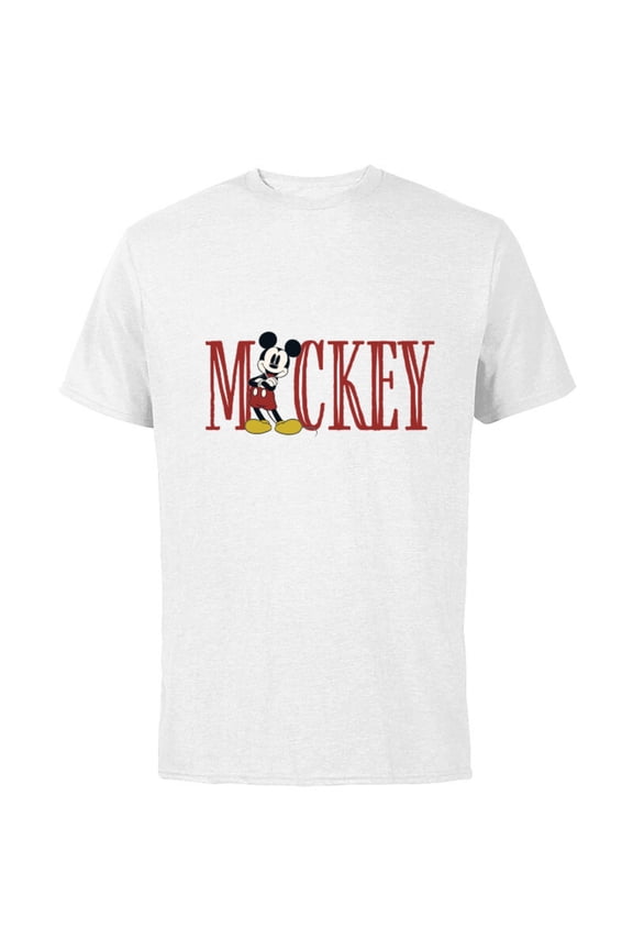 Mickey Mouse Lettering Classic - Short Sleeve Cotton T-Shirt for Adults - Customized-White