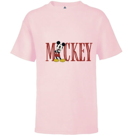 Disney Mickey Mouse Lettering Classic - Short Sleeve T-Shirt for Kids – Customized-Soft Pink